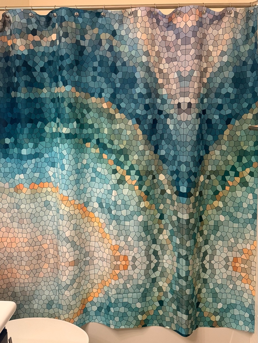 Mosaic Tile Pattern Shower Curtain - Blue, Teal & Coral